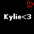 Red pixel heart symbol above two identical white text strings on black background, each reading "Kylie<3" with <3 as a heart symbol.