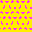 Yellow background with repeating pink star pattern, one gray square in bottom-right corner.