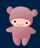 Pixelated pink character in hooded onesie with rounded ears, smiling face, and three distinct poses against dark blue background.
