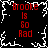 Four identical display red text 'Brooke is Go Rad' on black background with white pixelated border