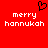 Red background with white pixelated text reading 'merry hannukah' and a black heart outline above the left instance of the phrase.