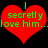 Two red heart shapes with green text reading "I secretly love him..." on a black background, each heart containing the same text.