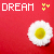 Red background with white pixelated text 'DREAM' and three yellow heart symbols above a large fried egg icon.