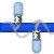 Pixelated blue and purple capsule-shaped icons with white and gray accents arranged in two on a gray background, animated to shift positions