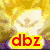 Six distinct views of a character with spiky golden hair and blue clothing, each overlaid with red 'dbz' text on yellow background.