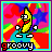 A pixelated banana character with a red mouth and white eyes dances against a colorful starry background, labeled 'groovy' at the bottom.