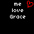 Black background with white pixelated text 'me love Grace' on left and right, red pixelated heart symbol between them.