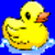 A 50x50 pixel animated buddy icon featuring a yellow rubber duck with an orange beak, positioned on the left side of a blue background with water splashes beneath it, next to a large yellow hashtag symbol and a blue number '1' on a yellow square in the bottom-left corner.