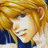Pixelated anime-style character with blonde hair and blue eyes, wearing a blue top, next to black background with white text.