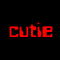 A black background displays colorful text and shapes including 'cutie', 'paula' repeated in multiple colors, small dots, and circular outlines.