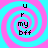 Four identical display a cyan and pink spiral background with black text reading 'u r my bff' in pixelated font