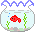 A 6-frame animated contact sheet showing a red fish in a pixelated aquarium with green plants and gray rocks, displaying motion across frames.