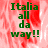 Green pixelated text "Italia all da way!!" on a red and white blurred background with one section grayed out.
