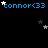 Blue text 'connor<33' repeated across black background with scattered white and gray stars, some stars animated to change position.