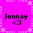 Four identical pixelated text blocks on a bright pink background, each displaying 'Jennay' with '<3' below it, surrounded by white dashed borders and asterisk decorations.