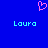 A static image with a solid blue background, featuring a pink pixelated heart symbol at the top center and two instances of the text 'Laura' in light blue pixelated font below it.