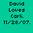 Four identical pixelated text display 'David Loves Carli. 11/28/07.' on varying green backgrounds