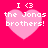 Four identical pixelated pink hearts on a bright pink background, each containing white text reading "I <3 the Jonas brothers!".