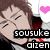 Anime-style character with brown hair and red accents, shown in four with text overlays reading "sousuke aizen is to sexy for this icon"