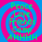Four identical display green text over a blue and pink spiral background with no visible motion