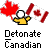 A 2x2 contact sheet of four animated frames showing a stick figure character holding Canadian flags with varying body states and explosions.