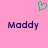 Green pixelated heart symbol above two instances of the text 'Maddy' on a pink background.