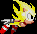 Pixelated character with yellow spiky hair and white face, wearing red-and-white boots and silver arm accessories in motion sequence.