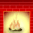 Animated fire icon with flickering flames against a red brick background, displayed in multiple positions