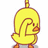 Pixelated yellow duck with brown outline stands on white background, orange beak and feet, pink background with black text 'DUCKY!!!' to the right.