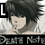 Anime character with spiky black hair and white clothing, shown in multiple views with 'Death Note' text below.