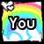 Pixelated rainbow background with white clouds and a small butterfly, displaying text "You All Suck" in bold black letters.