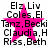 A static image with a white background displays four identical arranged in a , each containing black text listing names above and below a large pink star symbol