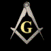 identical Masonic-style icons with a golden 'G' inside a compass and square, displayed in varying grayscale tones against black backgrounds