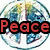 A circular icon with a pixelated Earth graphic and peace symbol overlay, overlaid by text reading "PeaceTo the EARTH" in red and teal lettering.