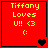 Red background with yellow text "Tiffany Loves U!! <3" and a smiley face, featuring animated heart symbols changing across frames.