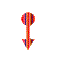 Two vertical arrow icons with rounded tops, one red-orange gradient, one teal-purple gradient, on gray background.