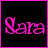 Static pixel art icon featuring the name 'Sara' in bright pink stylized text on a black background with a solid pink border.