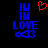 Blue 'IN IN LOVE' text with blue infinity symbol below, red heart above on black background; left side shows animated red heart.