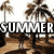 Pixelated beach scene with palm trees and sand, featuring text overlays that change across frames.