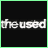 A 4-frame contact sheet showing a static text animation of 'the used' in white pixelated font on black background with one frame highlighted by green border.