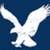 White stylized eagle silhouette with outstretched wings on solid dark blue background.