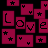 maroon square on black background, each containing 'LOVE' text or white star/heart symbols