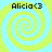 Four identical pixelated spiral icons with yellow and cyan colors, each displaying "Alicia<3" text at the top.