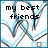 Pixelated icon with black text 'my best friends' over abstract blue and gray shapes on white background.