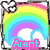 Pixelated rainbow arch over clouds with pink text 'Arent' and white heart outline; lower section shows colorful flower with 'COLORFUL' text.