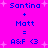 Pixelated text on bright pink background with white starbursts, showing 'Santina + Matt = A&F <3' in blue and purple characters.