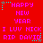 Red background with pink text reading 'HAPPY NEW YEAR', 'I LUV NICK', and 'RIP DAVID' in pixelated font, surrounded by cyan and brown star-like shapes.