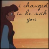 Animated character with long brown hair in profile view, wearing blue dress, standing against sunset ocean background with handwritten text.