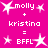 Pixelated pink background with white text and star icons showing 'molly + kristina = BFFL' in two identical side-by-side arrangements.
