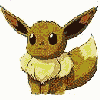 Animated sequence of Eevee evolving into Vaporeon, Jolteon, and Flareon with pixelated transitions showing intermediate forms.
